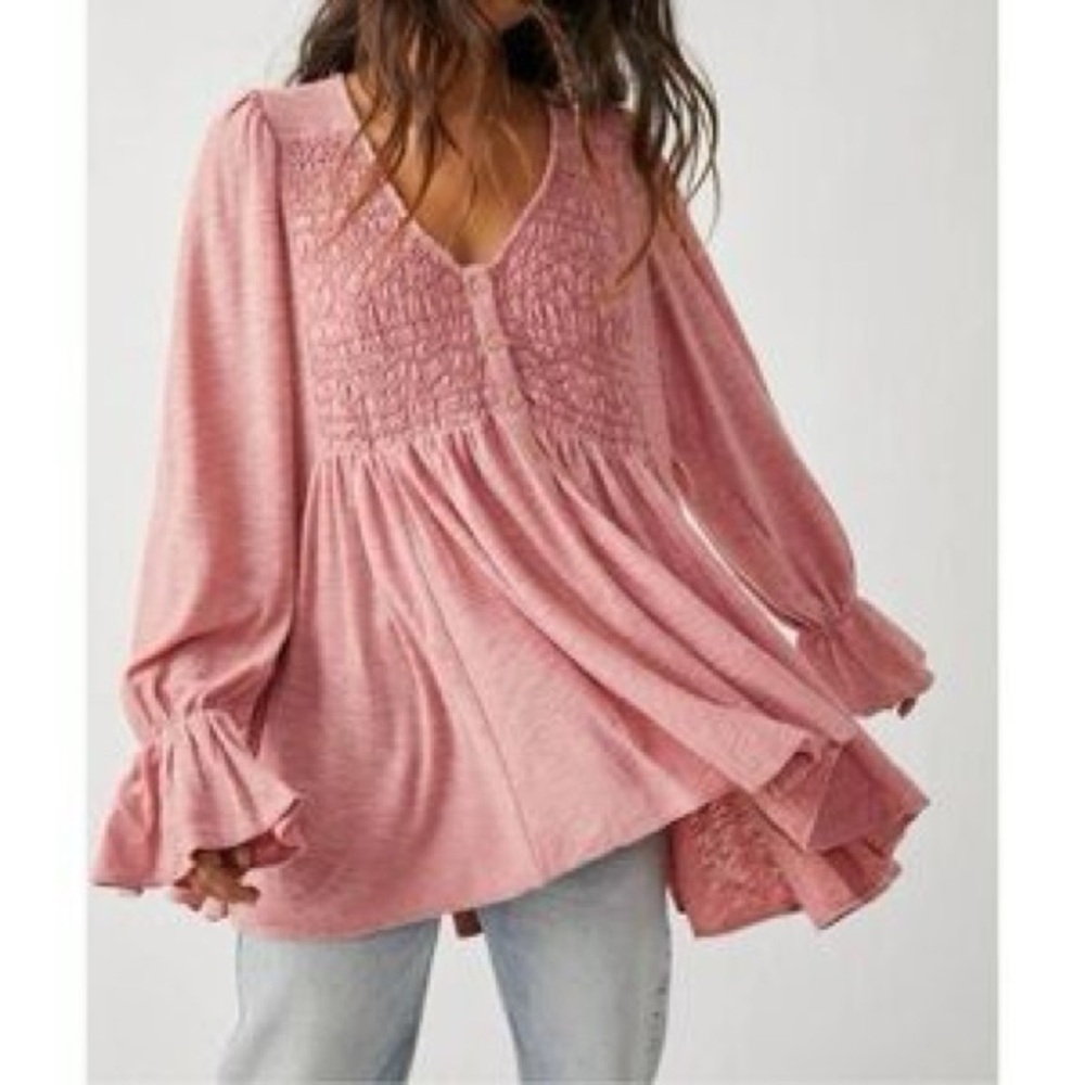 Free People Pink Smocked Don’t Call Me Baby Top